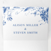  blauw lijn kunst bloemen foto bruiloft drieluik uitnodiging (Binnenzijde eerst)