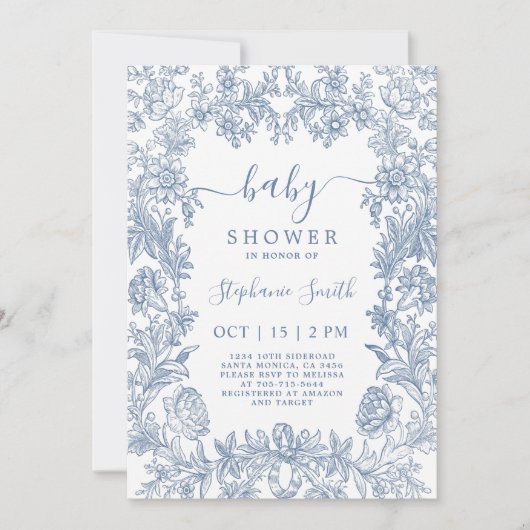 Blauw  Lijst Baby shower Kaart (Voorkant)