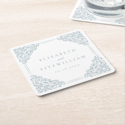  blauw  Lijst bruiloft Kartonnen Onderzetters (Schuin)