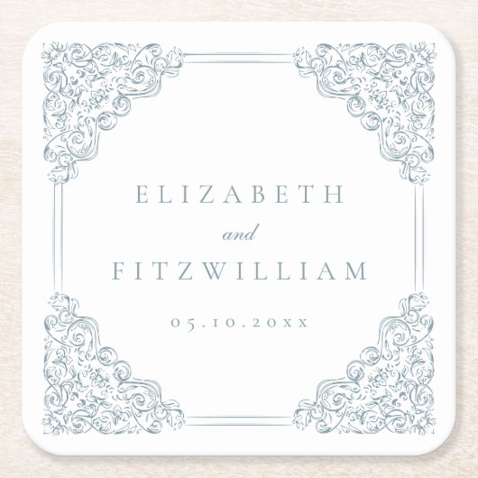 blauw Lijst bruiloft Kartonnen Onderzetters (Voorkant)