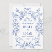  Blauw  Lijst Bruiloft Opslaan De Datum Save The Date (Voorkant)