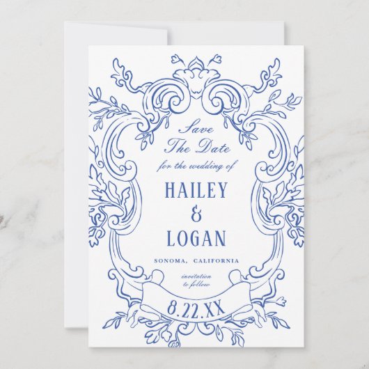  Blauw  Lijst Bruiloft Opslaan De Datum Save The Date (Voorkant)