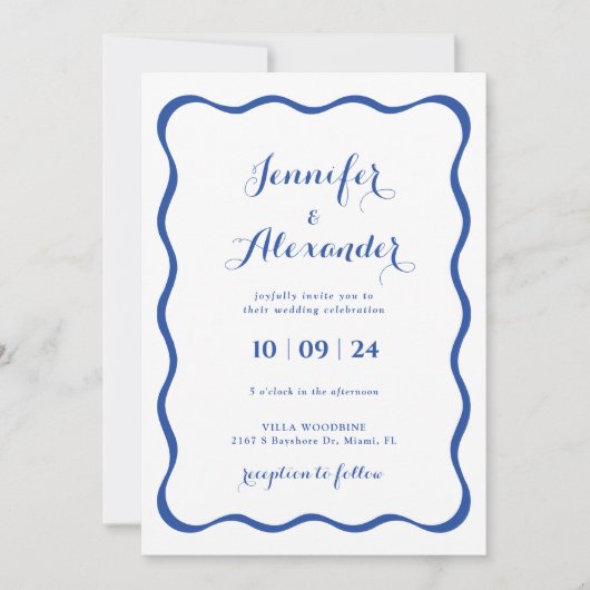 Blauw Lijst bruiloft uitnodiging (Voorkant)