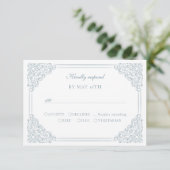  Blauw Lijst Elegant Script Wedding RSVP Kaartje (Staand voorkant)