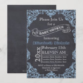 Blauw  lijst en krijtbord baby shower kaart (Voorkant / Achterkant)