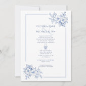 Blauw Lijst Floral Elegant Huwelijk Kaart (Voorkant)