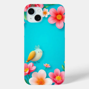 Blauw lijst met kleurrijke vogeltjes iPhone 15 mini hoesje