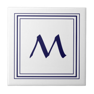 Blauw Lijst Monogram Letter M Minimalistisch Tegeltje