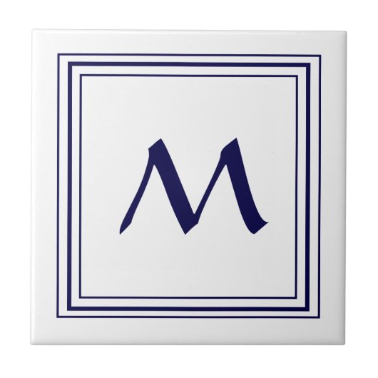 Blauw Lijst Monogram Letter M Minimalistisch Tegeltje (Voorkant)