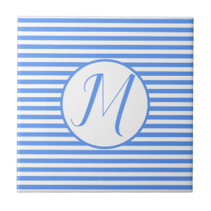 Blauw Lijst Monogram Letter M Stripes Tegeltje