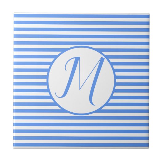 Blauw Lijst Monogram Letter M Stripes Tegeltje (Voorkant)