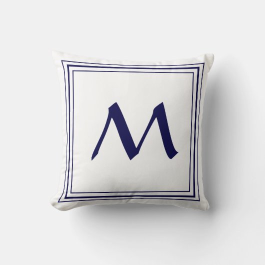 Blauw Lijst Monogram Letter minimalistisch kussen (Voorkant)