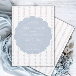 Blauw Lijst Roze Harten  Baby shower Kaart
