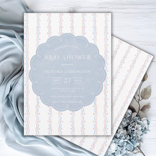 Blauw Lijst Roze Harten  Baby shower Kaart