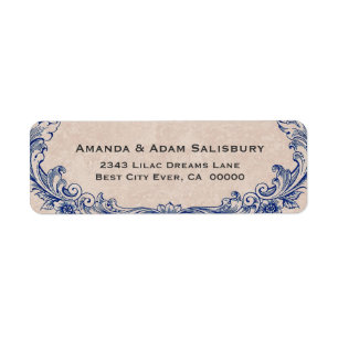Blauw Lijst Vintage bruiloft Dank u Etiket