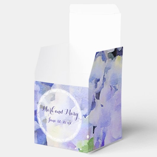 Blauw Lila Custom Wedding Hydrangea Bedankdoosjes (Geopend)