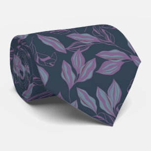 Blauw Lila gestileerde bladeren Patroon stropdas