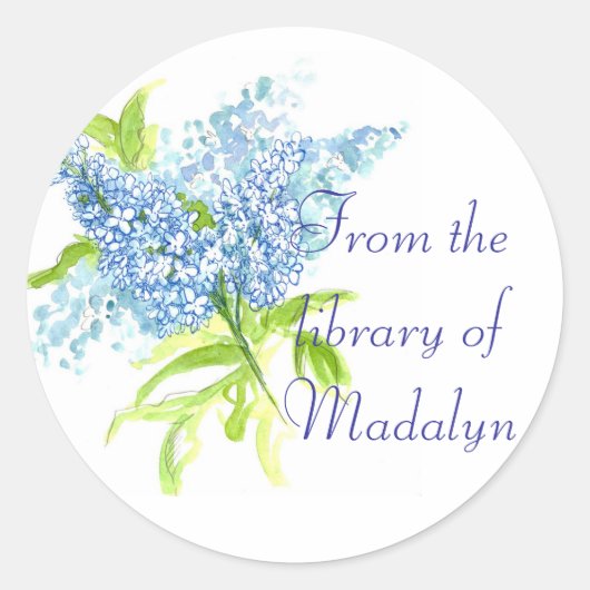 Blauw Lila lente boeket aangepaste naam boek Ronde Sticker (Voorkant)