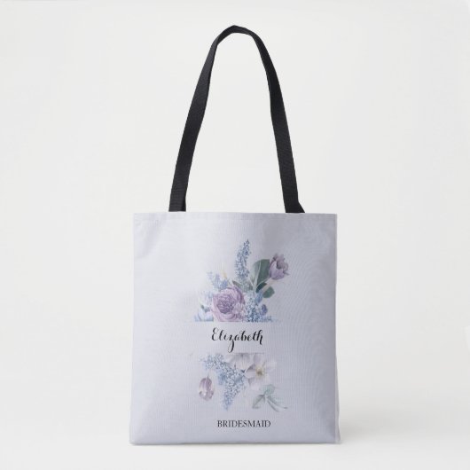 Blauw Lila Waterverf bloemen Elegant Bruidsmeisje Tote Bag (Voorkant)
