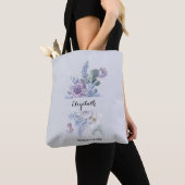 Blauw Lila Waterverf bloemen Elegant Bruidsmeisje Tote Bag (Dichtbij)