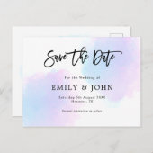 Blauw/Lila Waterverf/Script Wedding Sla de datum o Briefkaart (Voorkant / Achterkant)