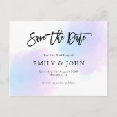 Blauw/Lila Waterverf/Script Wedding Sla de datum o Briefkaart (Voorkant)