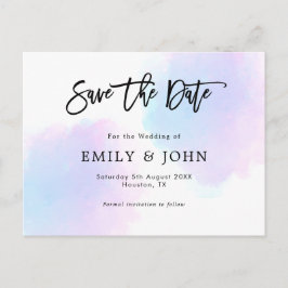 Blauw/Lila Waterverf/Script Wedding Sla de datum o Briefkaart