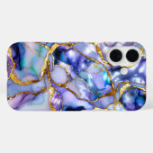 Blauw Lilac Marmer Hoestelcase Goud Luxe Case-Mate iPhone Case (Achterkant (horizontaal))