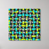 Blauw lime groen zwart wit vierkant cirkel weefsel canvas afdruk (Voorkant)