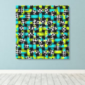 Blauw lime groen zwart wit vierkant cirkel weefsel canvas afdruk (Insitu (Houten vloer))