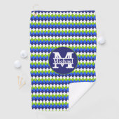Blauw, Limegroen en Wit Argyleschrift met Monogram Golfhanddoek (Insitu)