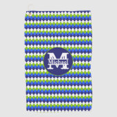 Blauw, Limegroen en Wit Argyleschrift met Monogram Golfhanddoek (Voorkant)