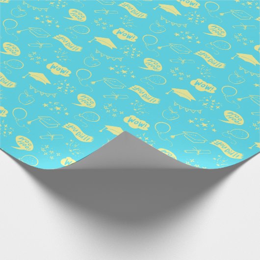 Blauw Limoen Afstuderen Hand getekend krabbelpatro Cadeaupapier (Hoek)