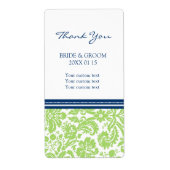 Blauw Limoen Damask Patroon Bruiloft Labels (Voorkant)