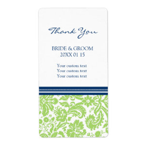 Blauw Limoen Damask Patroon Bruiloft Labels