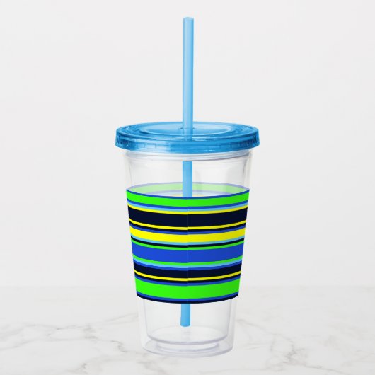 Blauw, Limoen en geel gestreepte acryltrommel Acryl Drinkbeker (Rechts)