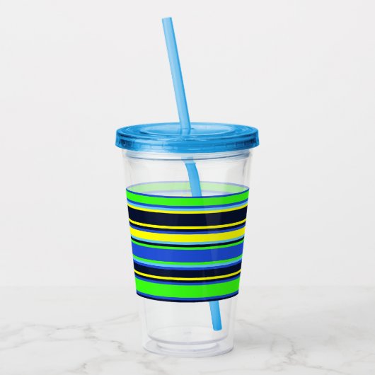 Blauw, Limoen en geel gestreepte acryltrommel Acryl Drinkbeker (Links)