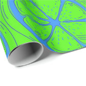 Blauw Limoen Lemon Patroon met Neon Green Backgrou Cadeaupapier (Rol Hoek)