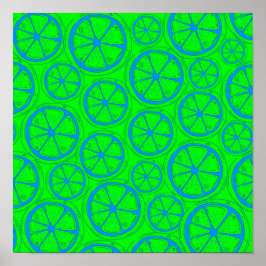 Blauw Limoen Lemon Patroon met Neon Green Backgrou Poster