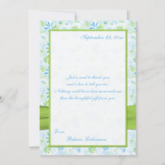 Blauw, Limoen, wit met Limoen faux lint Dank u Bedankkaart (Achterkant)