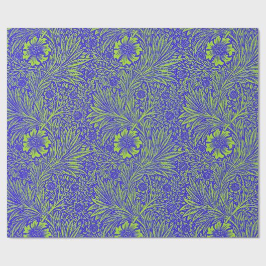   blauw limoengroen bloemmotief cadeaupapier (Vlak)