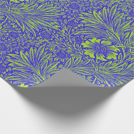   blauw limoengroen bloemmotief cadeaupapier (Hoek)