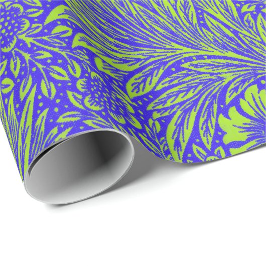   blauw limoengroen bloemmotief cadeaupapier (Rol Hoek)