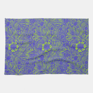 blauw limoengroen bloemmotief theedoek