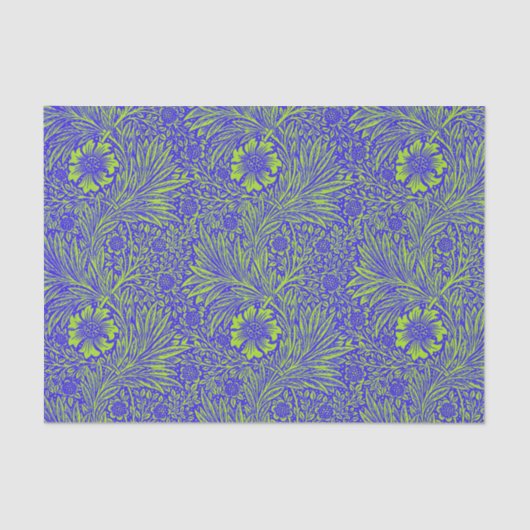 blauw limoengroen bloemmotief tissuepapier (Voorkant)