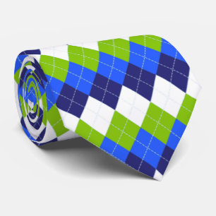 Blauw, limoengroen en wit argyle stropdas
