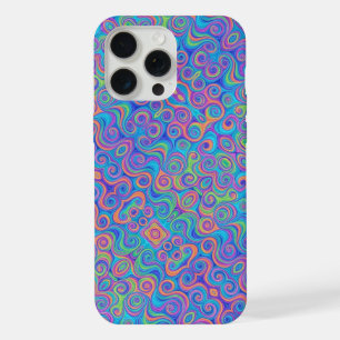 Blauw, Limoengroen, Paars, Oranje Draaiend Patroon iPhone 15 Pro Max Case