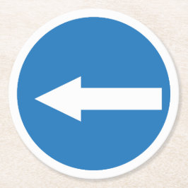 Blauw links pijl verkeersbord | Aangepaste ronde O Kartonnen Onderzetter