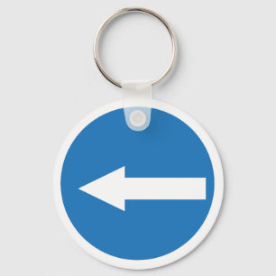 Blauw links pijl verkeersbord Metal Circle-Sleut Sleutelhanger