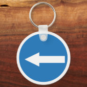 Blauw links pijl verkeersbord | Metal Circle-Sleut Sleutelhanger (Voorkant)